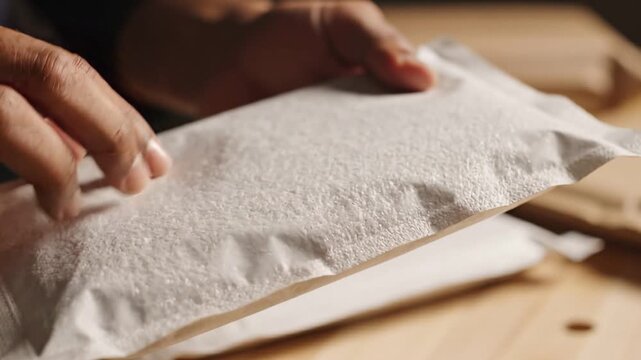 Business Model Adaptation concept. Hand gently touching a textured surface, likely paper or fabric.
