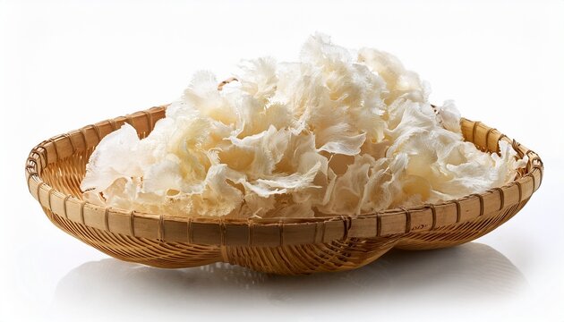 Dried Snow Fungus Tremella Fuciformis On White Background