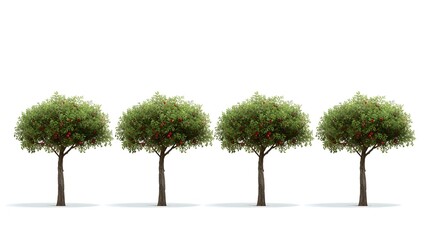 Obraz premium Four Lush Green Trees Isolated on White Background Minimalist Nature Illustration Vector Art