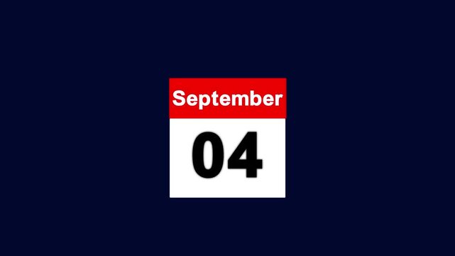 September Month 04 date calendar icon animation on dark background. Flat calendar icon monthly, important date, meeting date, Simple calendar with date concept animation.