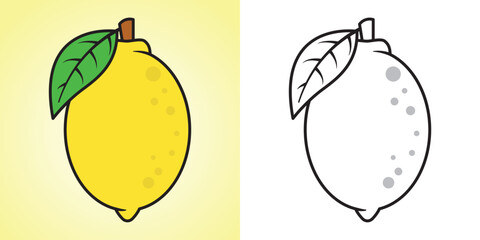 Cute lemon illustration for kids coloring page with bold outline and simple shape. Perfect for fun learning activities. Main object and background are separated, not merged in one layer