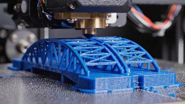 Business Model Adaptation concept. 3D printer creating a blue model on a textured surface.