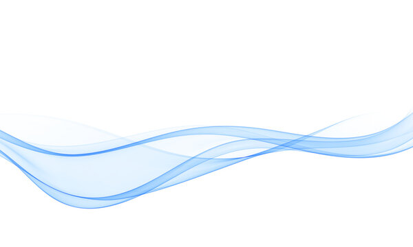 Smooth abstract blue flowing wave with transparent gradient lines on white background, modern design