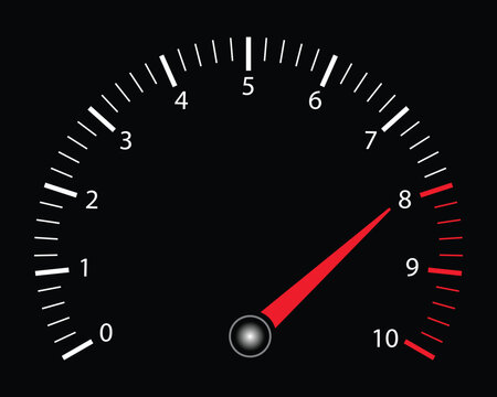 Tachometer Gauge with Red Needle Showing High RPM Reading