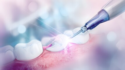 Modern dental laser procedure illustration showcasing precision clinical technology and gentle light reflections