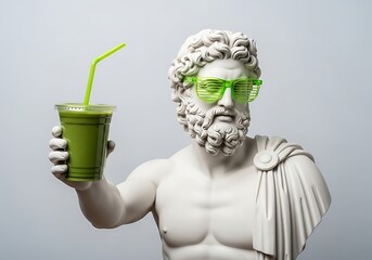 Statue of zeus enjoying green smoothie