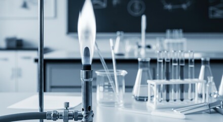 Laboratory Burner Flame with Science Equipment in Research Setting for Educational Use