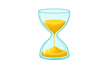 Hourglass with golden sand flowing, measuring time and symbolizing countdown, deadline, and urgency on transparent background