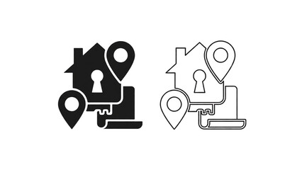 Real Estate Location Access Outline Icon Isolated on Transparent Background, Property Key and Home Pin Symbol, PNG