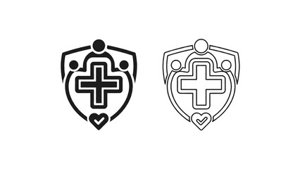 Obraz premium Healthcare Protection Outline Icon Isolated on Transparent Background, Medical Care and Patient Safety Shield Symbol with Cross and Heart, PNG