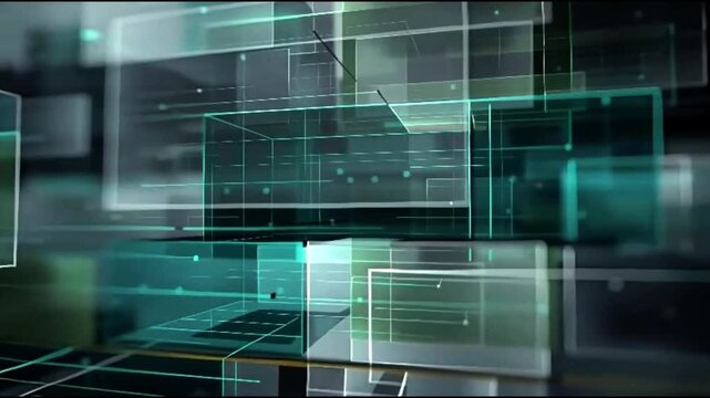 Digital Technology Data Visualization Background, Futuristic Geometric Grid Architecture, Abstract Cyber Space Motion