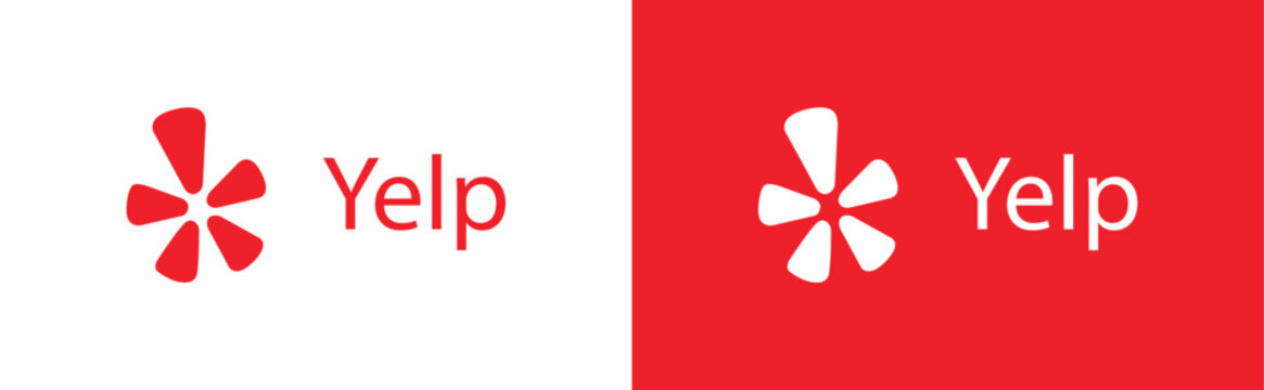 Yelp logo with text on transparent and red background, editorial use only