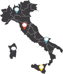 Italy political vector map with administrative regions and location pin markers