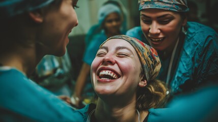 Radiant Medical Team's moment of triumphant in the hospital room, filled with happiness.