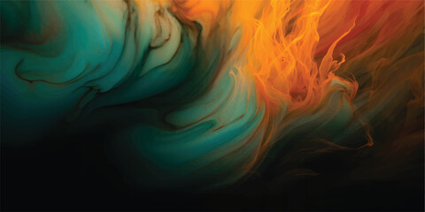 Abstract colorful fractal background featuring swirling blue smoke and fire waves in a smooth motion design with dark energy patterns and flowing light curves on a black backdrop illustration © FSompa