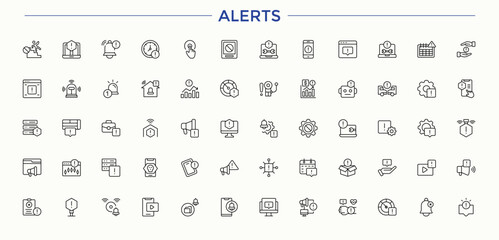 Set of Alerts line icon. Containing aware, safety, hazard, alert, signal, danger and more. Thin outline icons pack. Aware line icon set. Signs for web and mobile app.