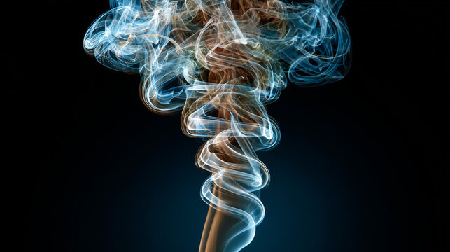 Perfect Helical Spiral of Copal Incense Smoke Trail Against Black

