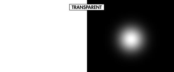 soft white glowing orb with radial gradient blur effect on a split black and white transparent background for lighting design elements © Mr.Spy