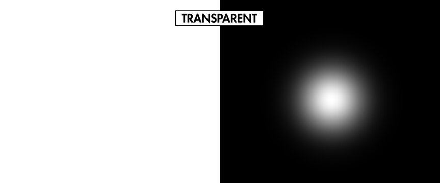 soft white glowing orb with radial gradient blur effect on a split black and white transparent background for lighting design elements