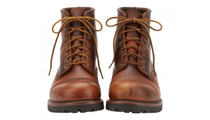 Brown leather boots shoes footwear isolated on a transparent background