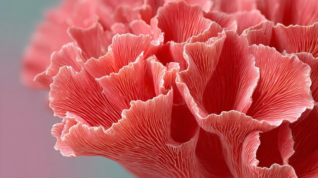 Organic texture of hard coral in vibrant coral color, featuring intricate details and soft gradients, ideal for abstract backgrounds or premium product photography with copy space