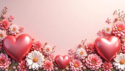 frame of hearts and flowers