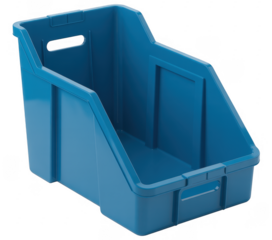 Blue plastic storage bin on black blue plastic bin isolated on a transparent background
