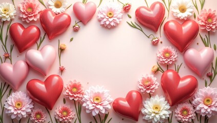 frame of hearts and flowers