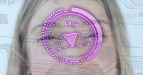 Displaying adult female face filling center frame in studio, showing purple-pink HUD readout 4912