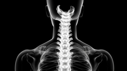 Artistic X-Ray Spine Photography, Glowing White Vertebral Detail on Black Background