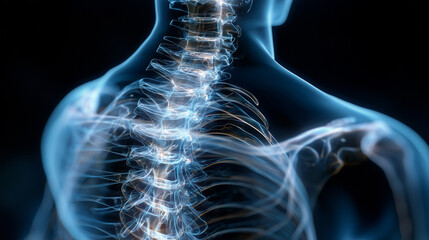 Artistic X-Ray Spine Photography, Glowing White Vertebral Detail on Black Background