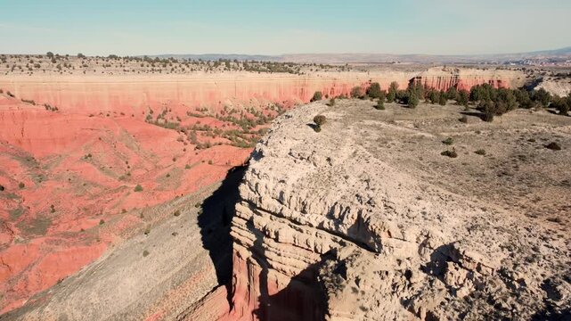Aerial view of erosion formations in Rambla Barrachina, Red Canyon of Teruel, Spain