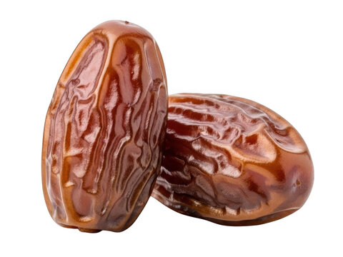 Two dried dates on white background isolated on transparent background