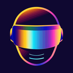 Abstract illustration of a futuristic helmet with rainbow gradient colors