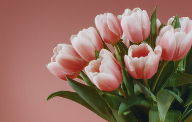 Vintage tulip bouquet close-up with soft bokeh background, pink and white spring flowers in retro ugc aesthetic for greeting cards, floral branding, social media posts and seasonal ads