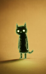 Cute glowing devil girl character illustration with neon outline, horns and tail on dark background, minimal spooky fantasy design for halloween posters, stickers, apps and branding