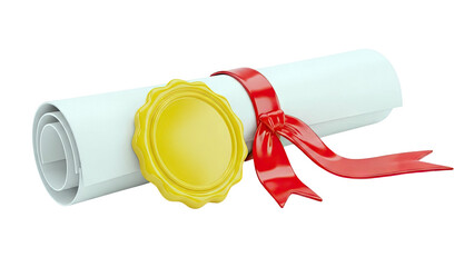 Rolled Certificate with Red Ribbon and Yellow Seal