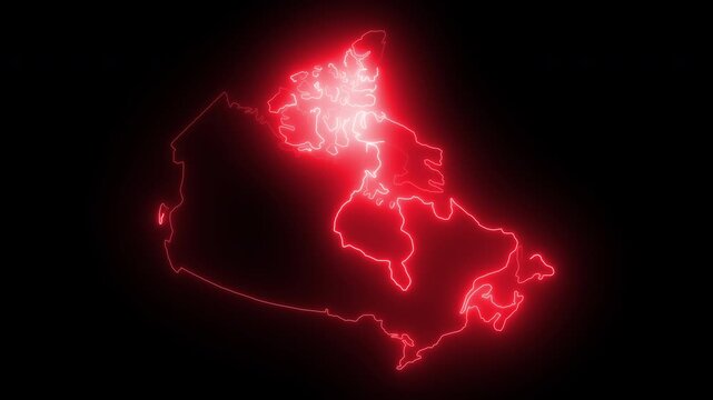 Animated of canada map with red neon effect. 4k video with screen mode.