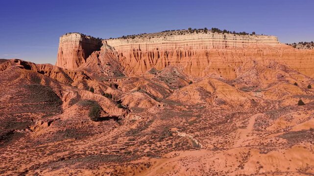 Aerial view of erosion formations in Rambla Barrachina, Red Canyon of Teruel, Spain