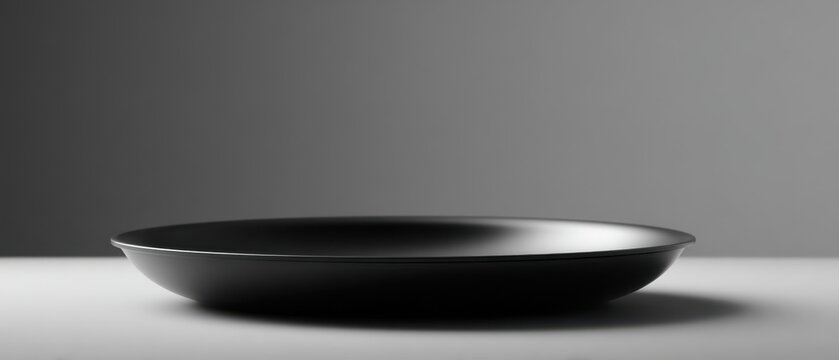 Minimalist Black Pan with Teflon Coating on Elegant Background