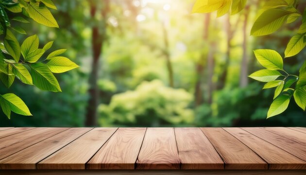 Empty Wooden Table Top With Blur Autumn Background