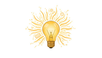 Glowing Yellow Light Bulb with Radiant isolated on a transparent background