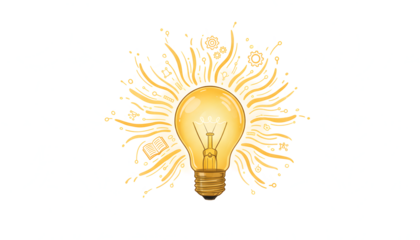 Glowing Yellow Light Bulb with Radiant isolated on a transparent background