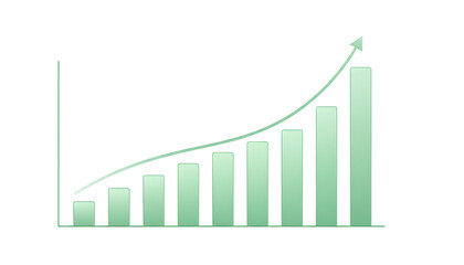 Green bar graph showing upward trend isolated on a transparent background