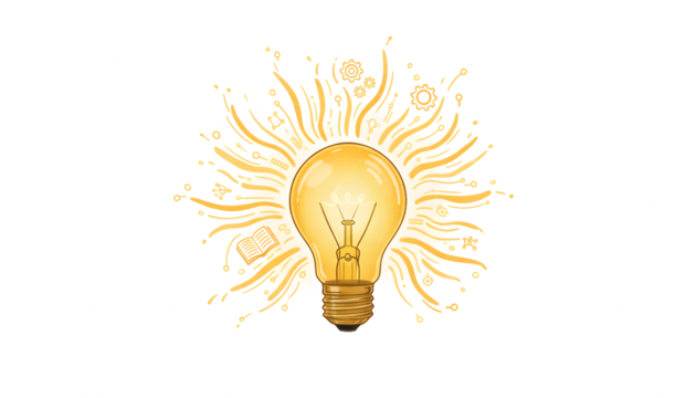 Glowing Yellow Light Bulb with Radiant isolated on a transparent background - Powered by Adobe