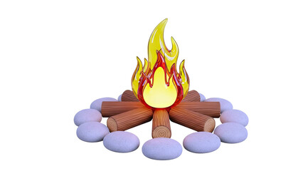 Stylized Campfire with Logs and Stones