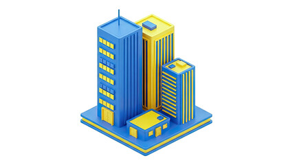 Stylized Isometric Blue and Yellow Buildings