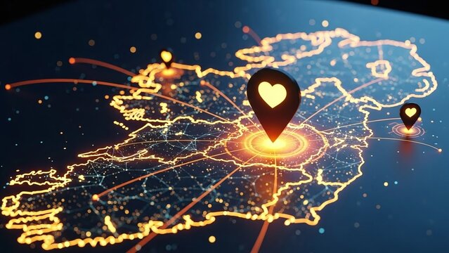 Global connection with heart icons - Powered by Adobe