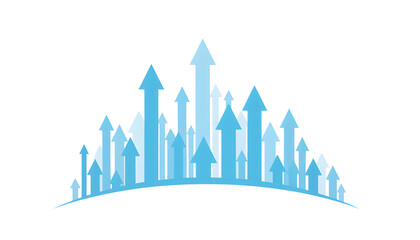 Abstract cityscape with upward arrows isolated on a transparent background