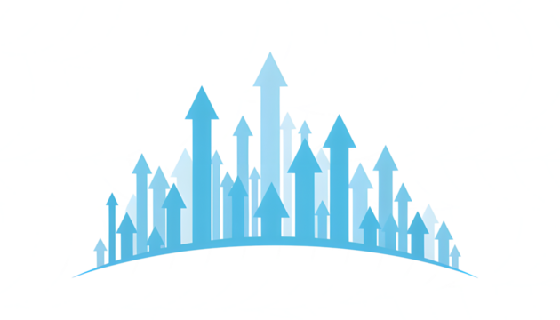 Abstract cityscape with upward arrows isolated on a transparent background - Powered by Adobe